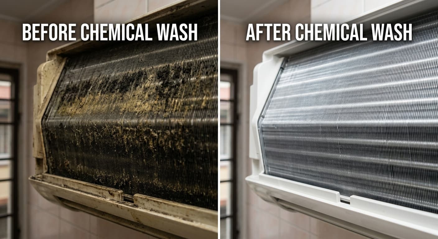 Sebelum dan selepas chemical wash aircond Xiaomi